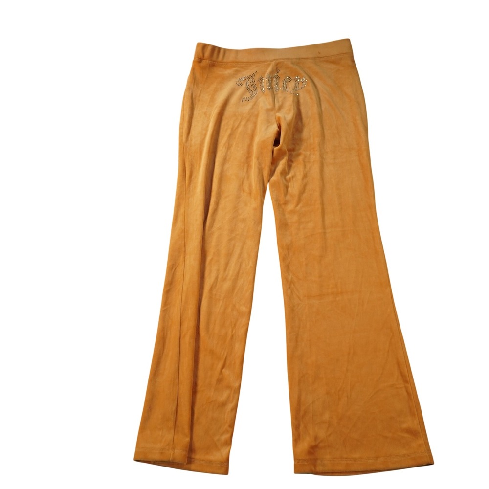 Juicy Couture Velour Track Pants Womens M Orange Notre Dame Rhinestone Flare Y2K